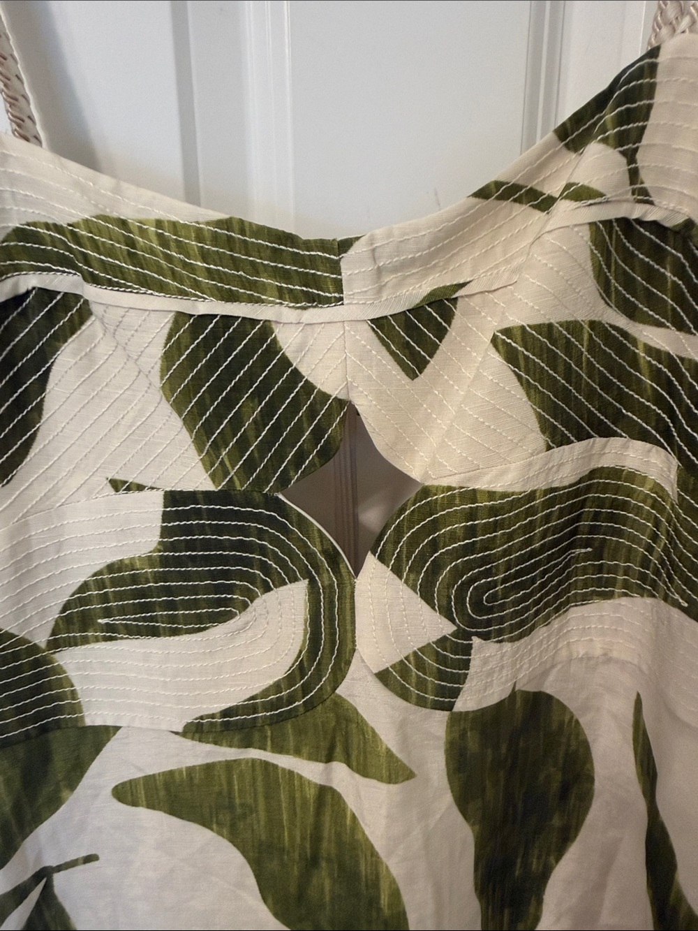 ANTONIO MELANI Olive Green Leaf Print Cream MIDI Dress 10 - Picture 3 of 5